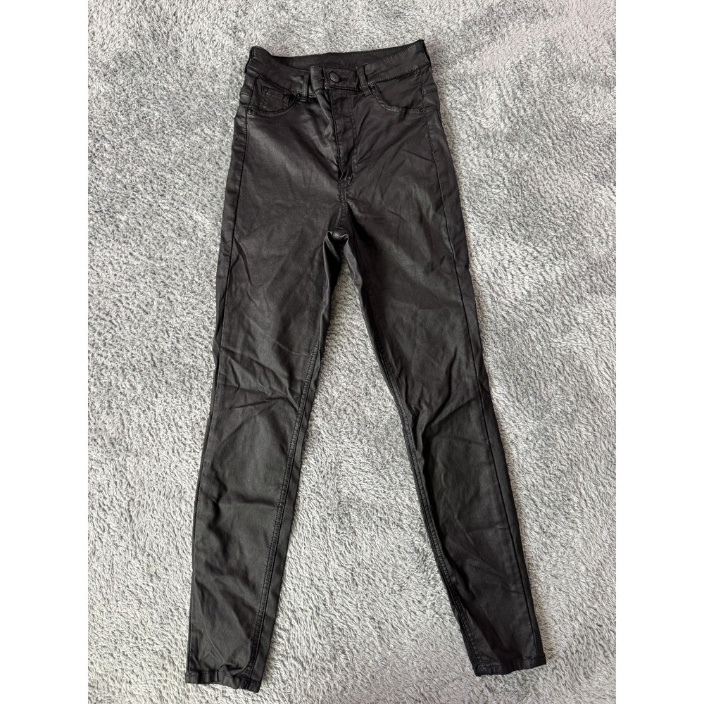 H&M Women Curvy Ultra High Waist Jeggings 4 Black Coated Ankle Denim